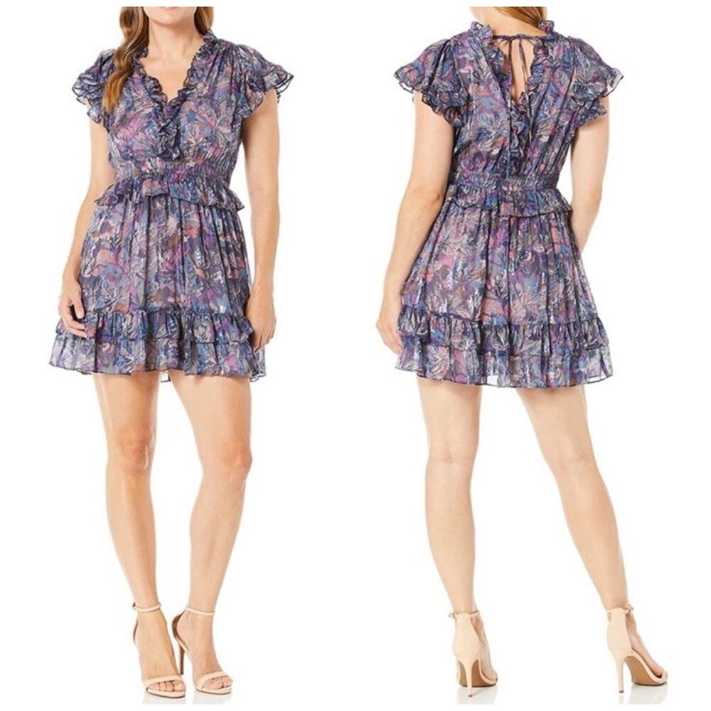 Rebecca Taylor Women’s Giverny Fleur Print Silk Blend Dress Purple Size S NWT